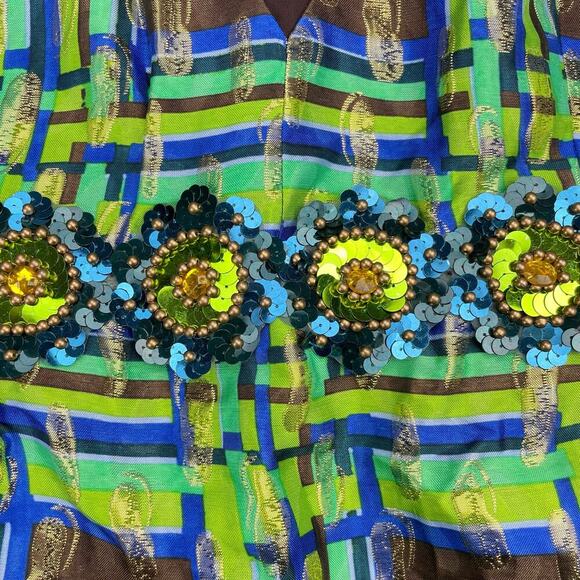 ANNA SUI Vintage Metallic Shimmering Sequins Plaid Top Sz 4 - Picture 6 of 6